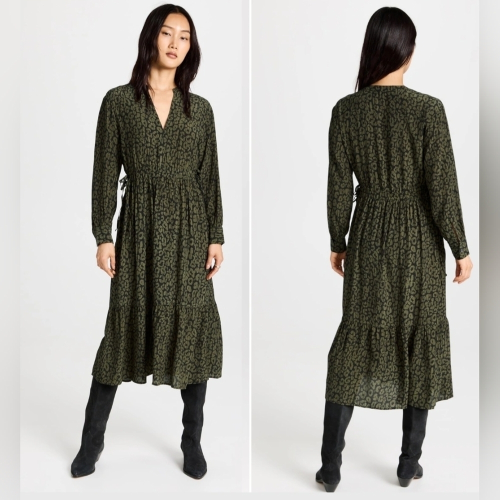 Rails Maple Leopard Print Vneck Midi Dress Size S… - image 1